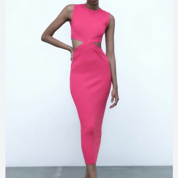 Zara Dresses & Skirts - Zara Pink ribbed cut out Dress small